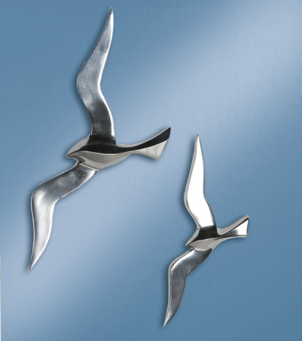 Decoratiune pentru perete Flying bird, aluminiu, argintiu, 48x19