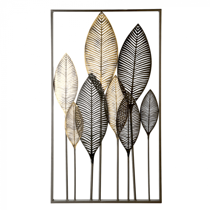 Poza Decoratiune pentru perete Palm leaf, metalic, maro auriu ,95x53x3