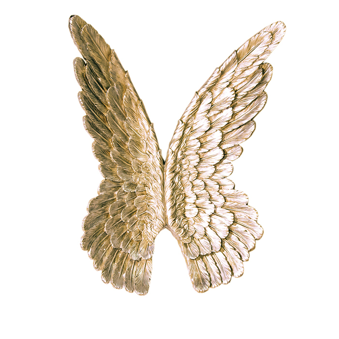 Decoratiune pentru perete Wings,metalic, auriu, 94x72