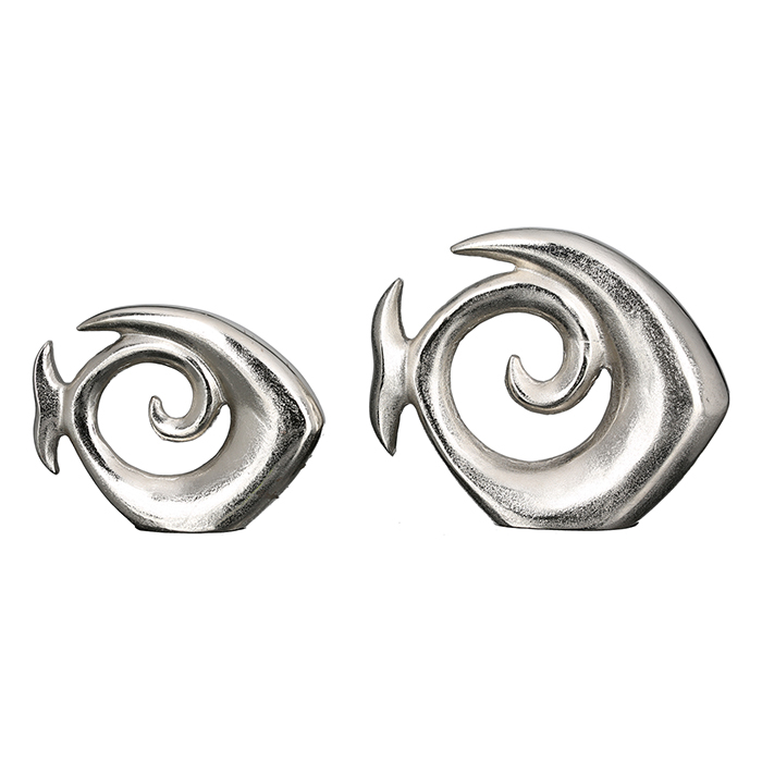 Decoratiune peste Pesca, aluminiu, argintiu, 30x25x6.5 cm