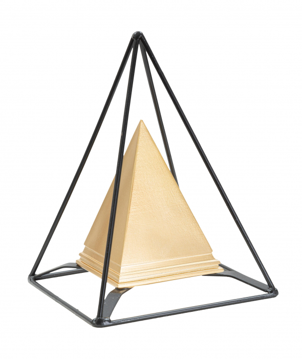 Decoratiune Piramid, Rasina/Fier, Auriu, 19.5x15x15 cm [2]