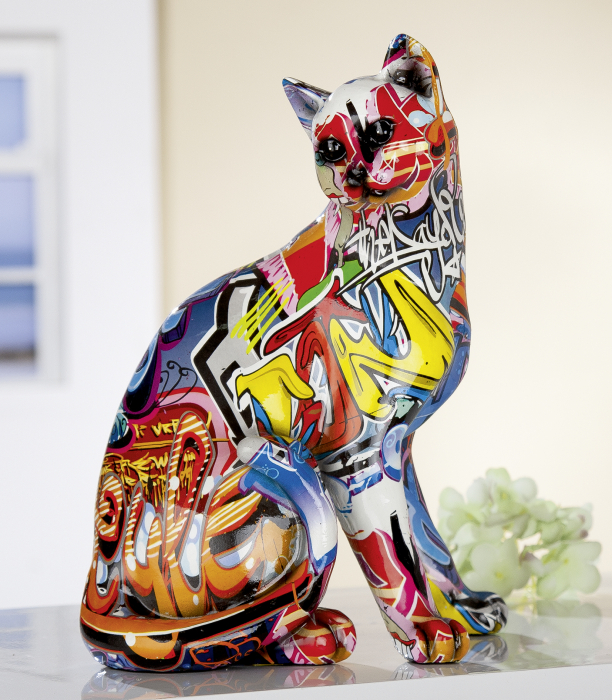 Decoratiune pisica Pop art, rasina, multicolor, 23x16x29 cm
