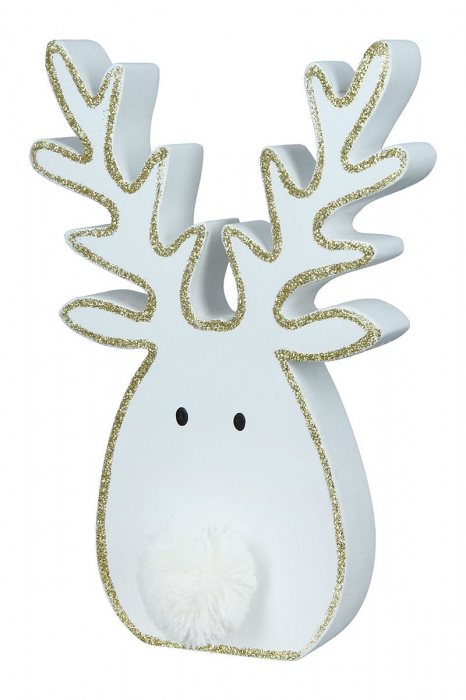 Decoratiune Raindeer Head, MDF, Alb, 2x11x16 cm