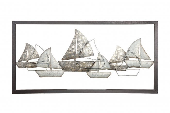 Decoratiune Sailing Boat, metal, bej argintiu, 80x40x2 cm