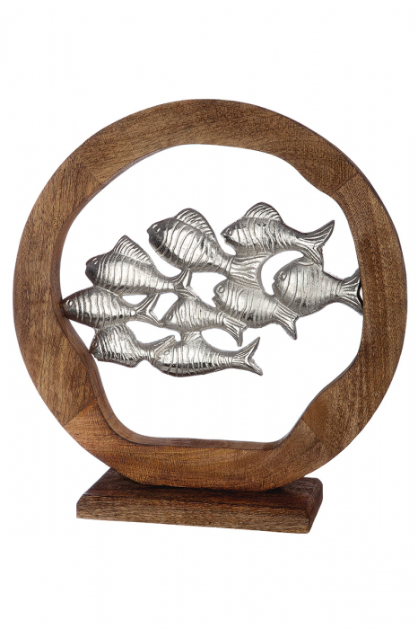 Decoratiune School of Fish, aluminiu/lemn, argintiu/maro, 45 cm [2]