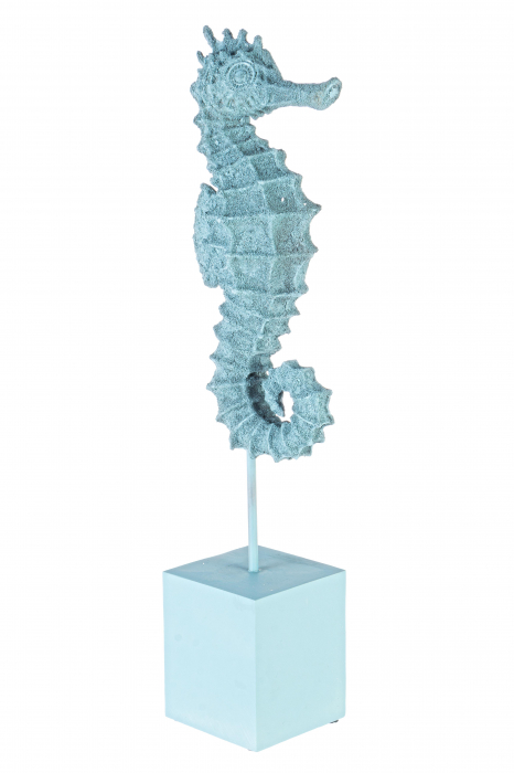 Decoratiune Seahorse, Rasina Metal, Albastru, 17.2x11.6x59.5 cm
