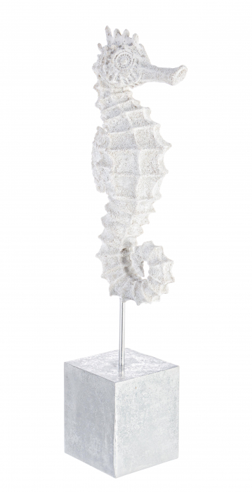 Decoratiune Seahorse, Rasina Metal, Alb, 17.2x11.6x59.5 cm