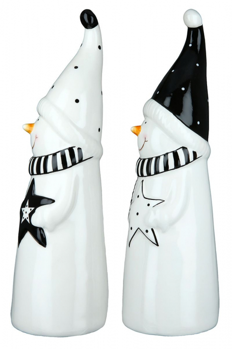 Set 2 decoratiuni Snowman Pelle, Ceramica, Alb/Negru, 7.5x7.5x24.3 cm [2]