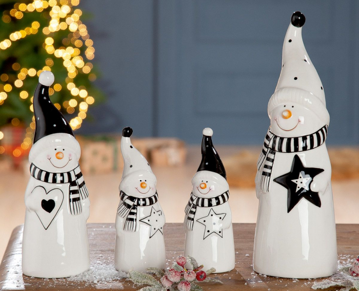 Set 2 decoratiuni Snowman Pelle, Ceramica, Alb/Negru, 7.5x7.5x24.3 cm [3]