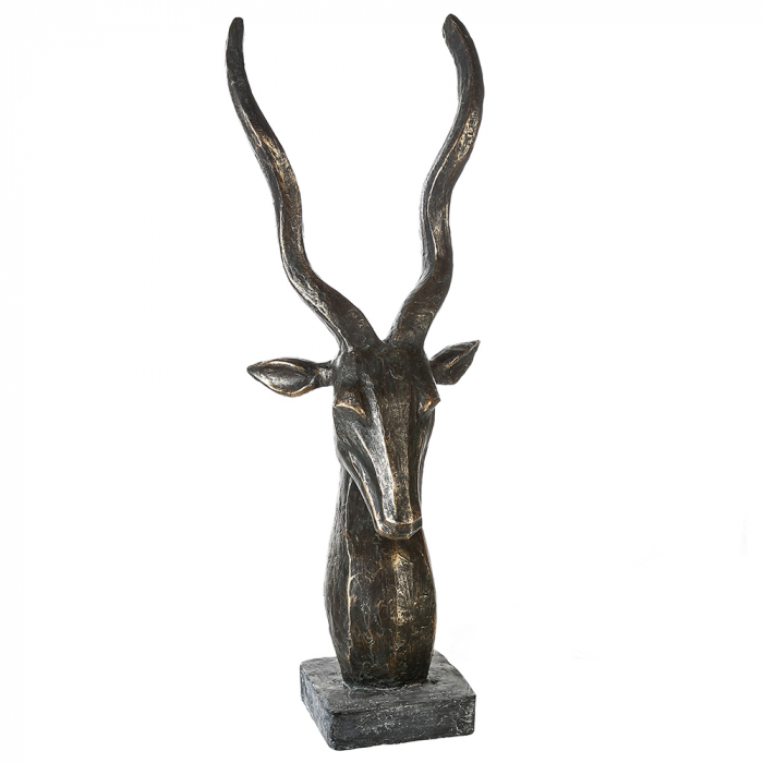 Decoratiune Springbok, rasina, bronz gri, 12x19x55 cm