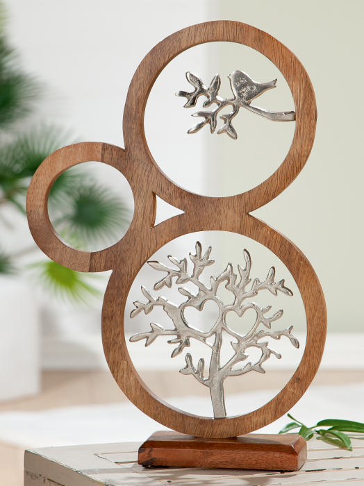 Decoratiune Tree, aluminiu lemn, argintiu maro, 30x39x8 cm
