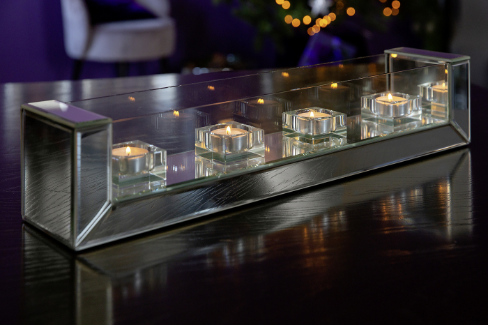 DILARA, Suport lumânare pentru 4 tea lights, Sticlă, 53x11x10 cm [6]