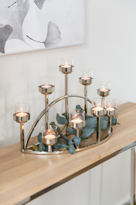 DOMIAN, Suport lumânare pentru tea lights, inclusiv Pahare, nichel, 48x17x30 cm [6]