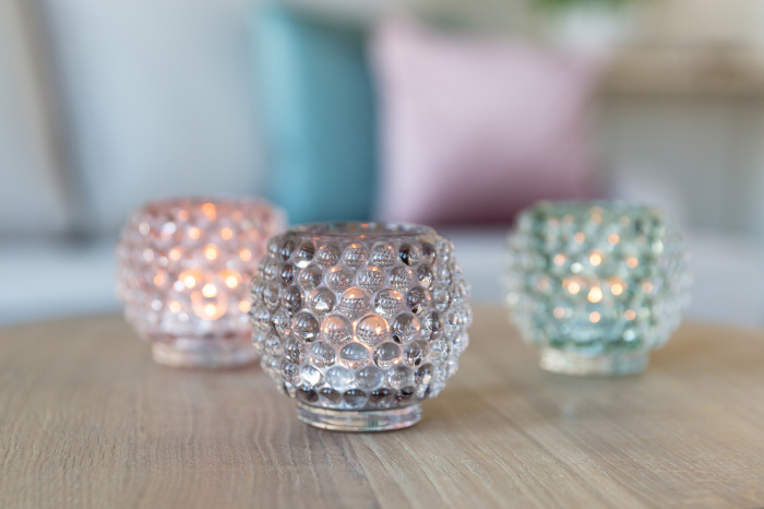 DOTS, Suport lumanare, Sticla, gri, h.8 cm,  d.9 cm [3]