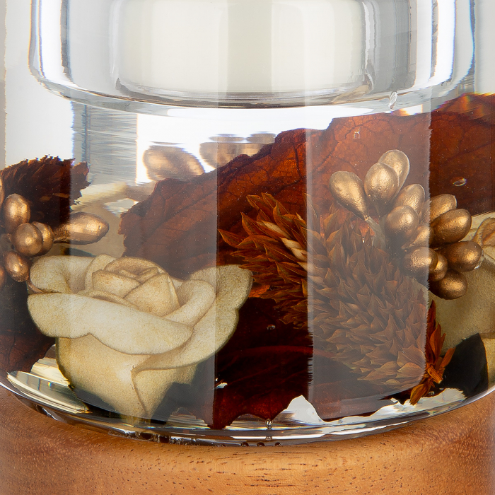 Dreamlight, Suport lumanare, Colum Classic pe bază de lemn, Elegance, Sticlă, Lemn, maro, PU 4, H. 9 cm, D. 8,5 cm [2]