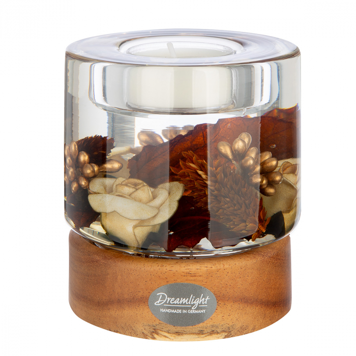 Dreamlight, Suport lumanare, Colum Classic pe bază de lemn, Elegance, Sticlă, Lemn, maro, PU 4, H. 9 cm, D. 8,5 cm [1]