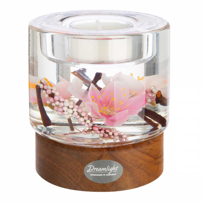 Dreamlight, Suport lumanare, Colum Classic pe bază de lemn, Hanamy, Sticlă, Lemn, maro, trandafir, PU 4, H. 9 cm, D. 8,5 cm [1]