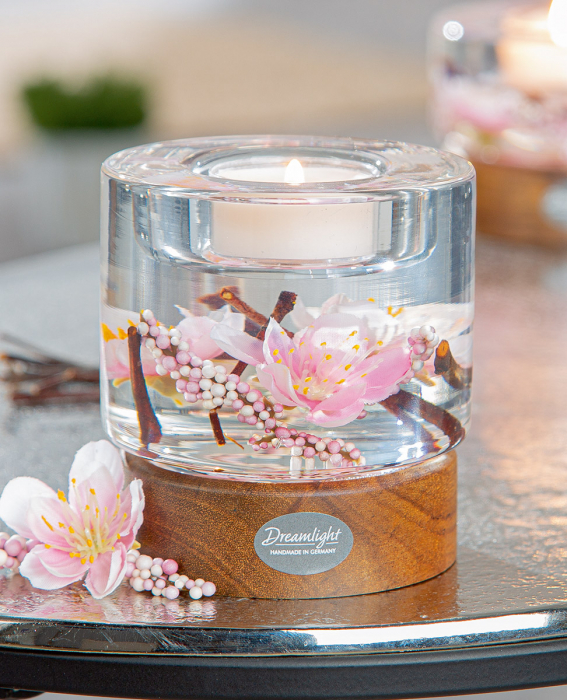 Dreamlight, Suport lumanare, Colum Classic pe bază de lemn, Hanamy, Sticlă, Lemn, maro, trandafir, PU 4, H. 9 cm, D. 8,5 cm [3]