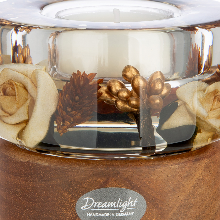 Dreamlight, Suport lumanare, Colum Smart pe bază de lemn, Elegance, Sticlă, Lemn, maro, PU 4, H. 6,5 cm, D. 8,5 cm [2]