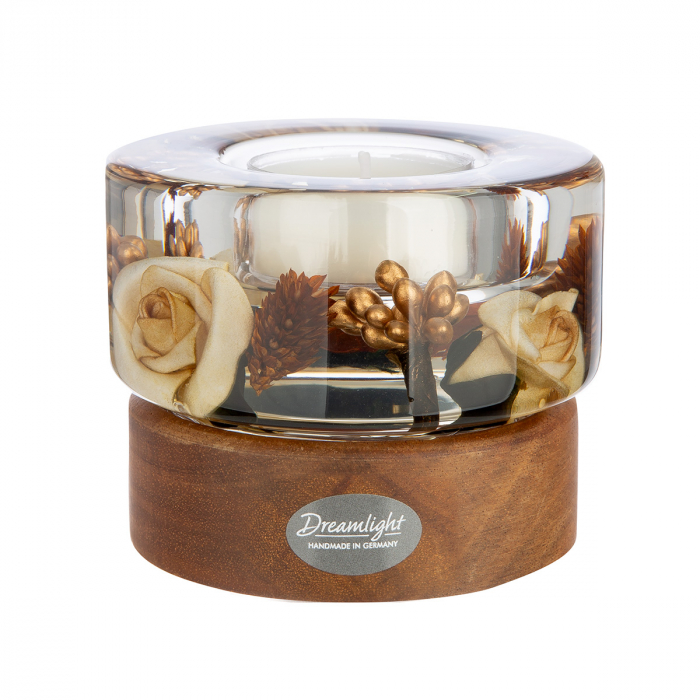 Dreamlight, Suport lumanare, Colum Smart pe bază de lemn, Elegance, Sticlă, Lemn, maro, PU 4, H. 6,5 cm, D. 8,5 cm [1]
