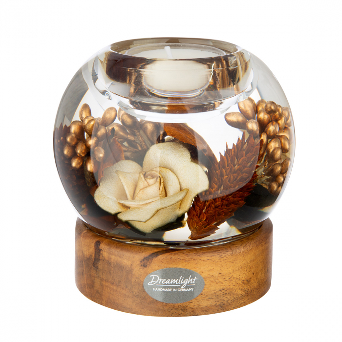 Dreamlight, Suport lumanare, Mercur pe bază de lemn, Elegance, Sticlă, Lemn, maro, PU 4, H. 9 cm, D. 9 cm [1]