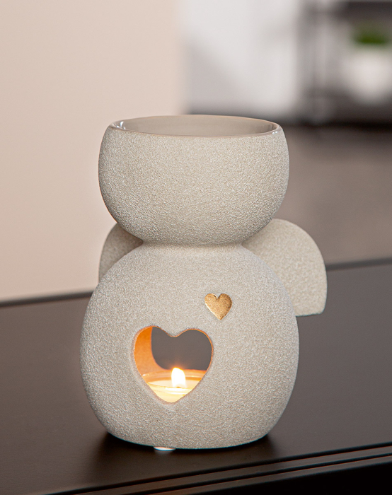 Arzator de aroma, Ingeri, „Inima”, Ceramica, gri, PU 6, L. 10 cm, l. 10 cm, H. 13 cm [1]