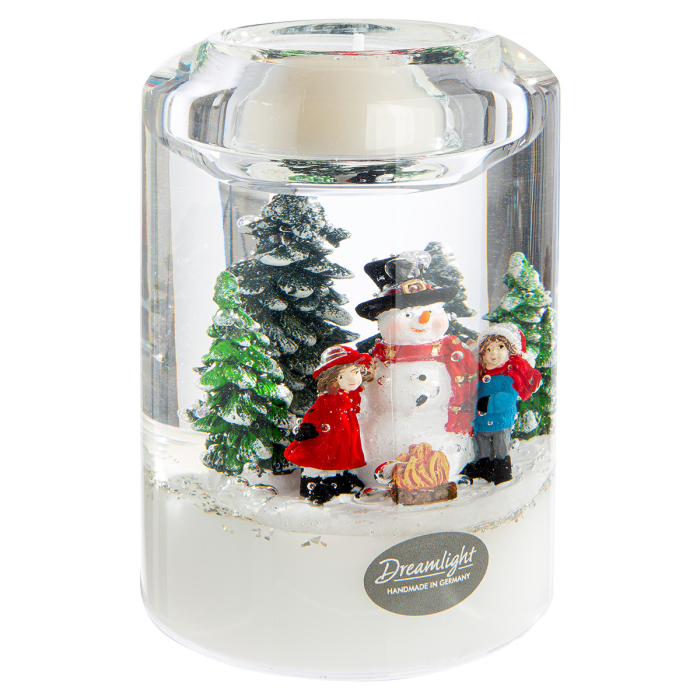 Dreamlight, Suport lumanare tip tealight, Candela Classic, „Omul de zapada din tara Minunilor”, Motiv om de zapada, Sticla, verde, alb, PU 4, L. 7 cm, l. 7 cm, H 10,5 cm [4]