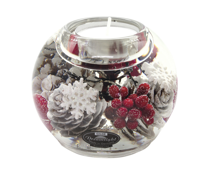 Dreamlight, Suport lumanare tip tealight, Mercury, „Winter Berries”, Sticla, transparent, rosu, PU 6, H 7 cm, A. 9 cm [3]
