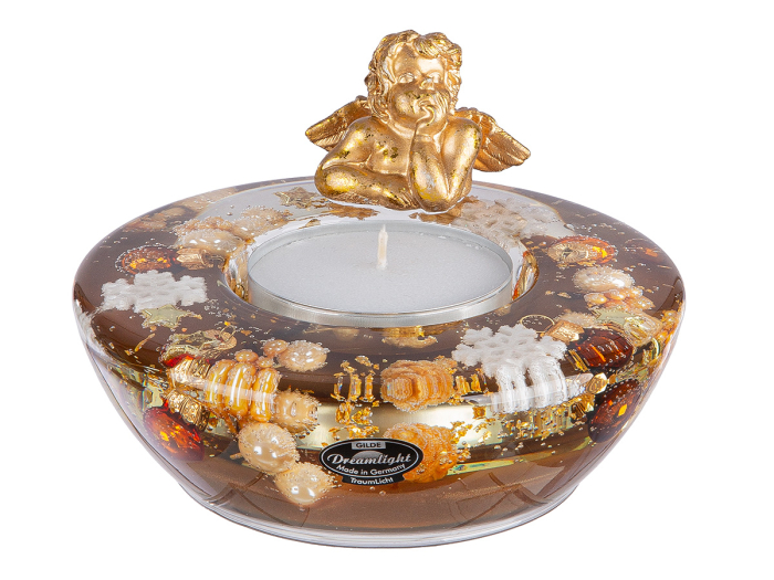 Dreamlight, Suport lumanare tip tealight, Podium Classic cu figurina, „Cozy Night”, Sticla, maro, PU 4, H 8,5 cm, A. 13,5 cm [2]