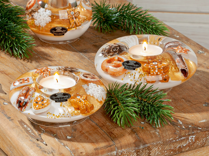 Dreamlight, Suport lumanare tip tealight, Ufo Medium, „Turta dulce”, Sticla, maro, auriu, PU 6, H 5 cm, A. 12 cm [1]