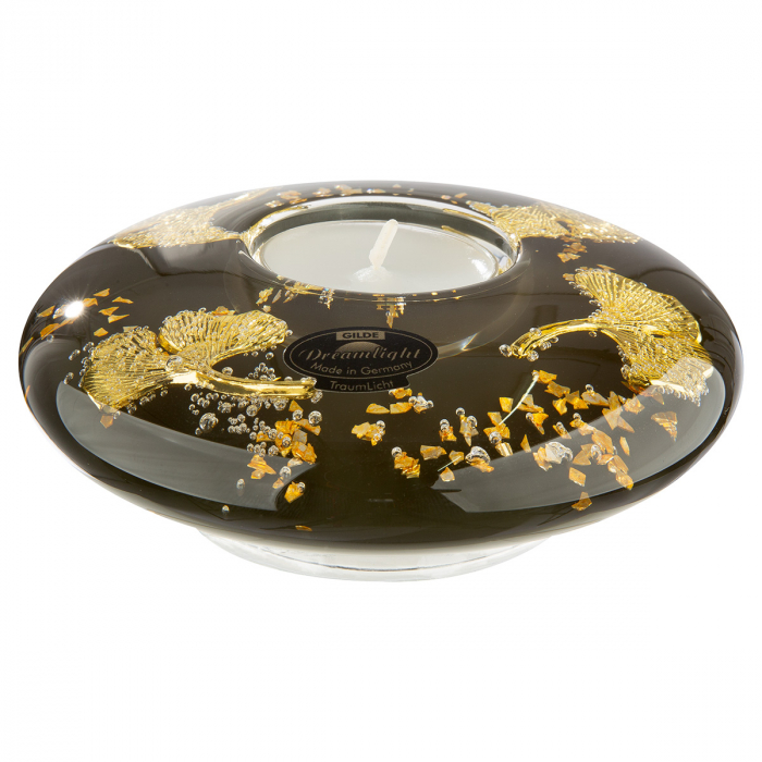 Dreamlight, Suport lumanare, Ufo Medium, Ginkgo Royal, motiv Ginkgo, Sticlă, auriu, PU 6, H. 5 cm, D. 12 cm [2]