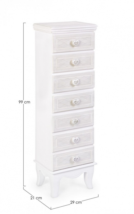 Dulap Charlene cu 7 sertare, Lemn, Alb, 29x21x99 cm [2]