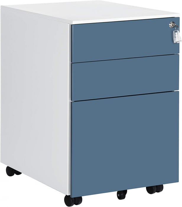 Dulap classificator cu role, 39x45x55 cm, metal, alb albastru