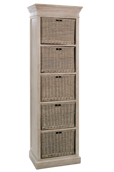 Dulap de depozitare din lemn, 5 cosuri impletite, Lemn, Maro, 59x39.5x193.5 cm [1]