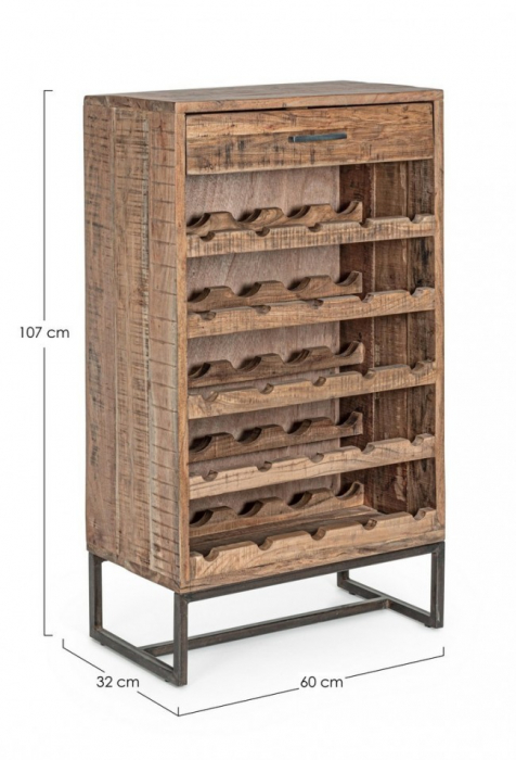 Dulap depozitare sticle ELMER, lemn, maro, 60x32x107cm [2]