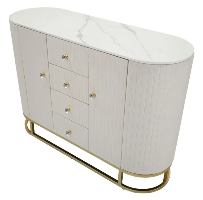 Dulap Montpellier, Fier/Lemn/Fibre sintetice, Crem/Auriu/Alb, 85x120x40 cm [5]