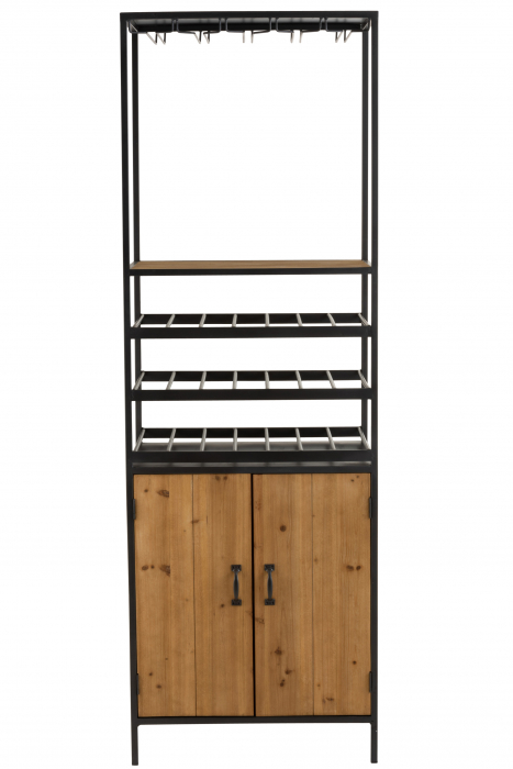 Dulap pentru bar, Lemn/Metal/Fier, Negru/Natural, 60x42.5x180 cm [2]