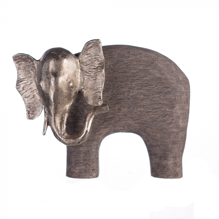 Elefant Chobe lemn mango aluminiu, 24x30x11 cm