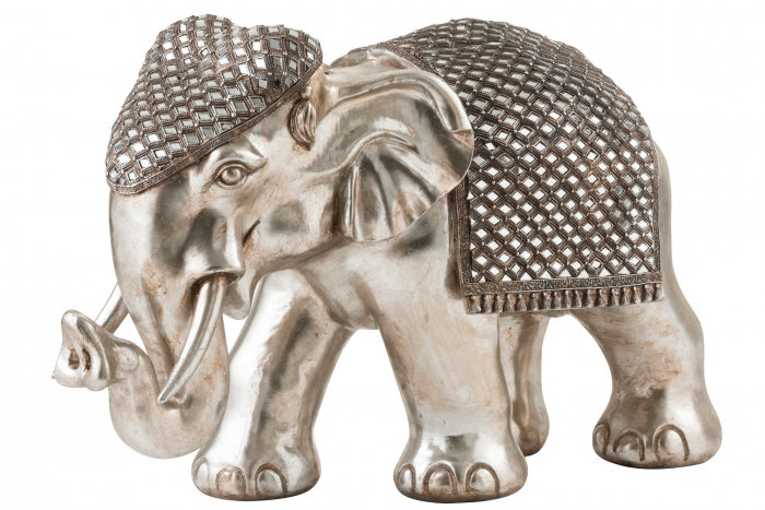 Decoratiune Elefant, Compozit, Argintiu, 71x32x46 cm Jolipa