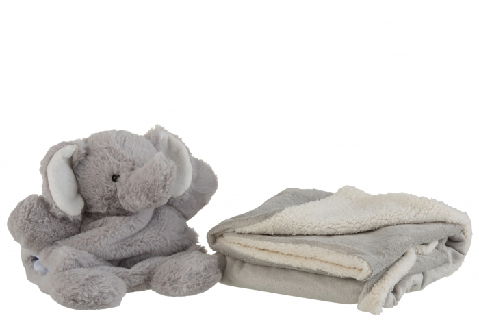Elefant cu paturica, Fibre sintetice, Gri, 24x17x23 cm [2]