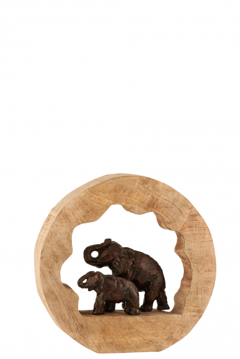 Decoratiune Elefanti, Lemn, Bronz, 30x6.5x28 cm