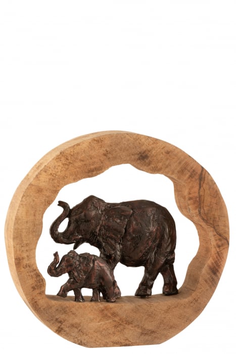 Decoratiune Elefant, Lemn, Bronz, 37x7.5x35 cm
