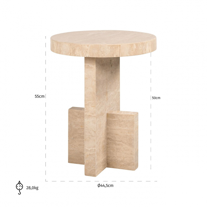 Masuta de colt, Biltmore, travertin italian (bej), Dims: 55.0 x 44.5 x 44.5 cm [4]