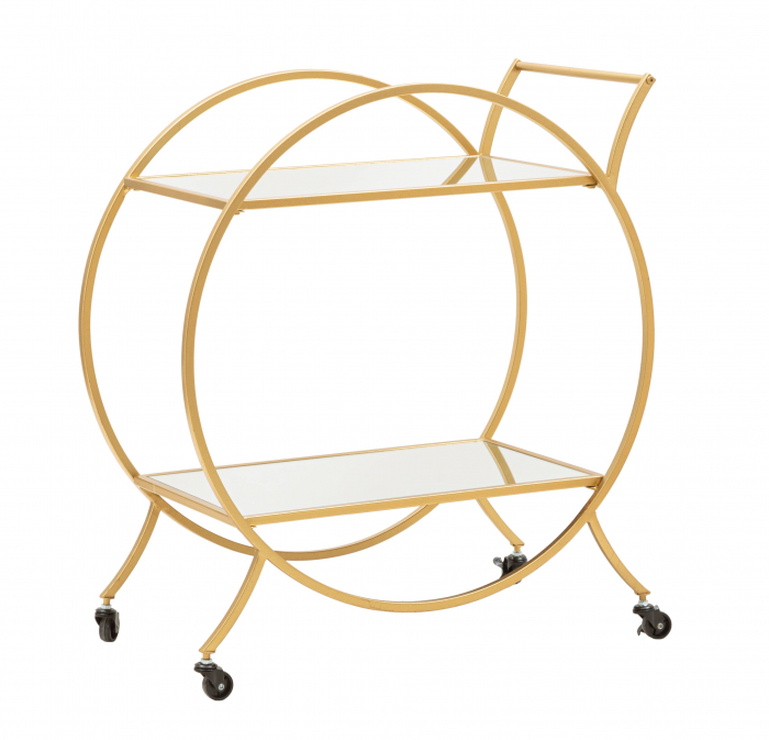 Etajera cu roti Round, Fier/MDF/Oglinda, Auriu, 78x70x36.5 cm [2]