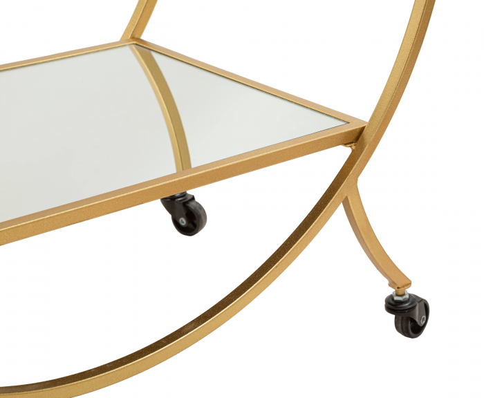 Etajera cu roti Round, Fier/MDF/Oglinda, Auriu, 78x70x36.5 cm [3]