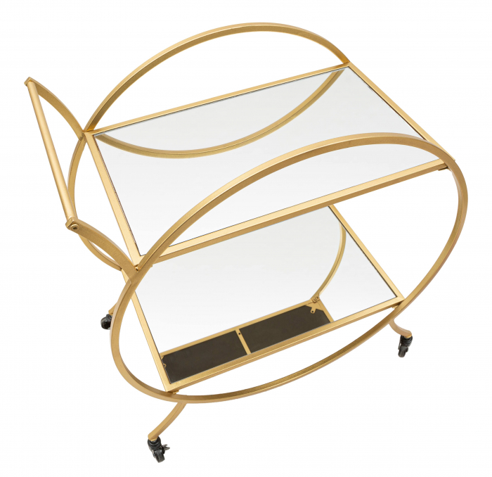 Etajera cu roti Round, Fier/MDF/Oglinda, Auriu, 78x70x36.5 cm [5]