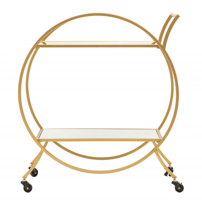 Etajera cu roti Round, Fier/MDF/Oglinda, Auriu, 78x70x36.5 cm [7]