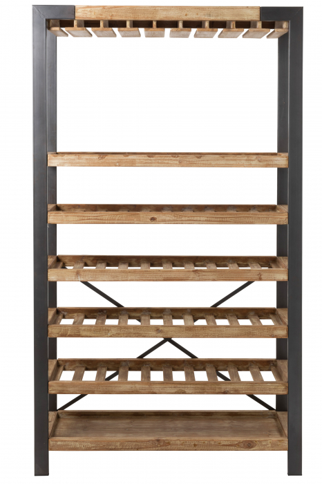 Raft pentru sticle vin, Lemn/Metal, Maro/Negru, 114x38x188 cm [2]