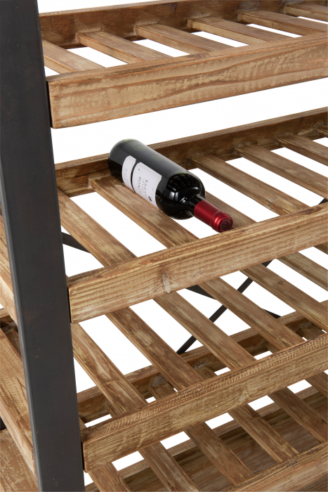Raft pentru sticle vin, Lemn/Metal, Maro/Negru, 114x38x188 cm [6]