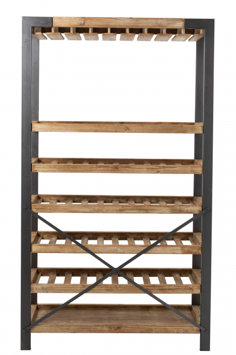 Raft pentru sticle vin, Lemn/Metal, Maro/Negru, 114x38x188 cm [4]